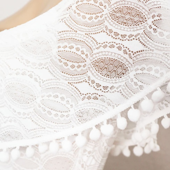 Last One ☝️ Off Shoulder Pom Pom Lace Bodysuit - Picture 2 of 8